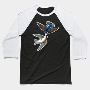 Two little birds flying free in the sky. Vintage colorful design. Baseball T-Shirt